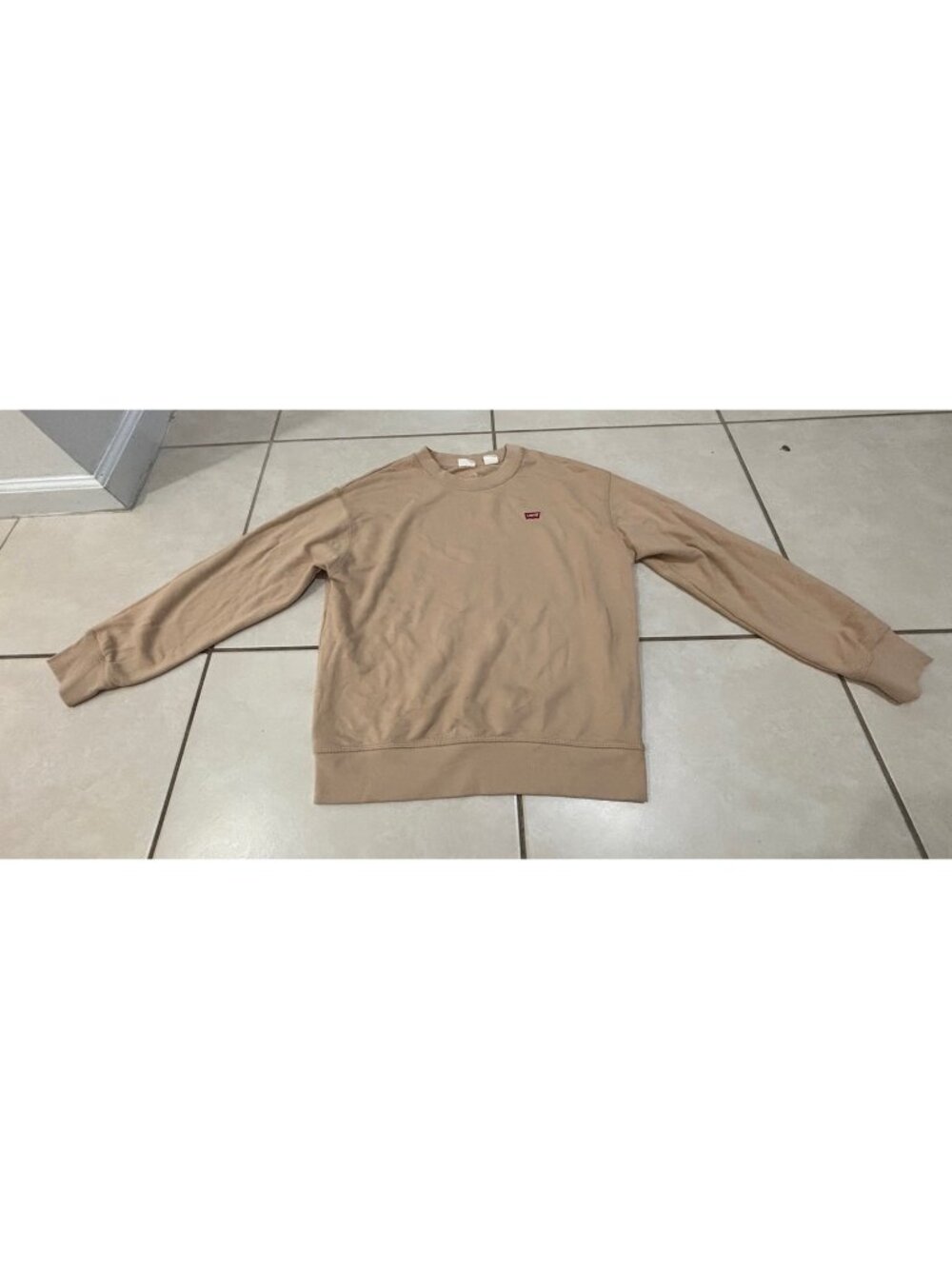 Levi's Crewneck Sweatshirt Men's Tan Beige Fleece Lined Standard Fit Size S - Picture 4 of 11